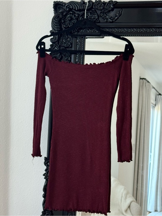 Room Service Dresses & Skirts - Room Service | Women’s Burgundy Ribbed Off-the-Shoulder Bodycon Dress